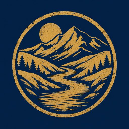 Tekoälyn luoma rouhea-tyylinen logopohja, metsä ja luonto