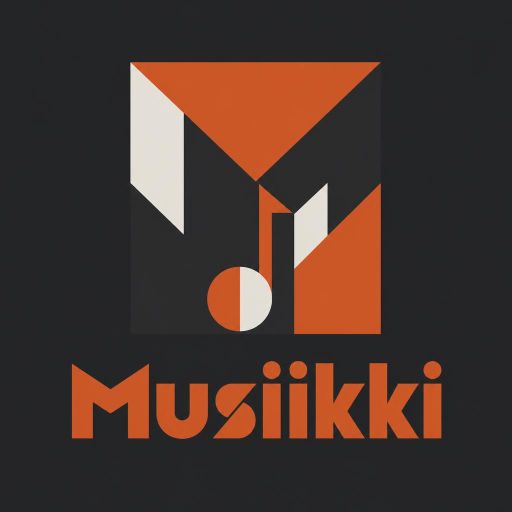 Tekoälyn luoma geometrinen-tyylinen logopohja, musiikki ja ääni
