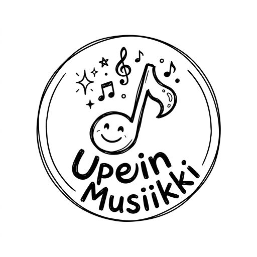Tekoälyn luoma piirretty-tyylinen logopohja, musiikki ja ääni