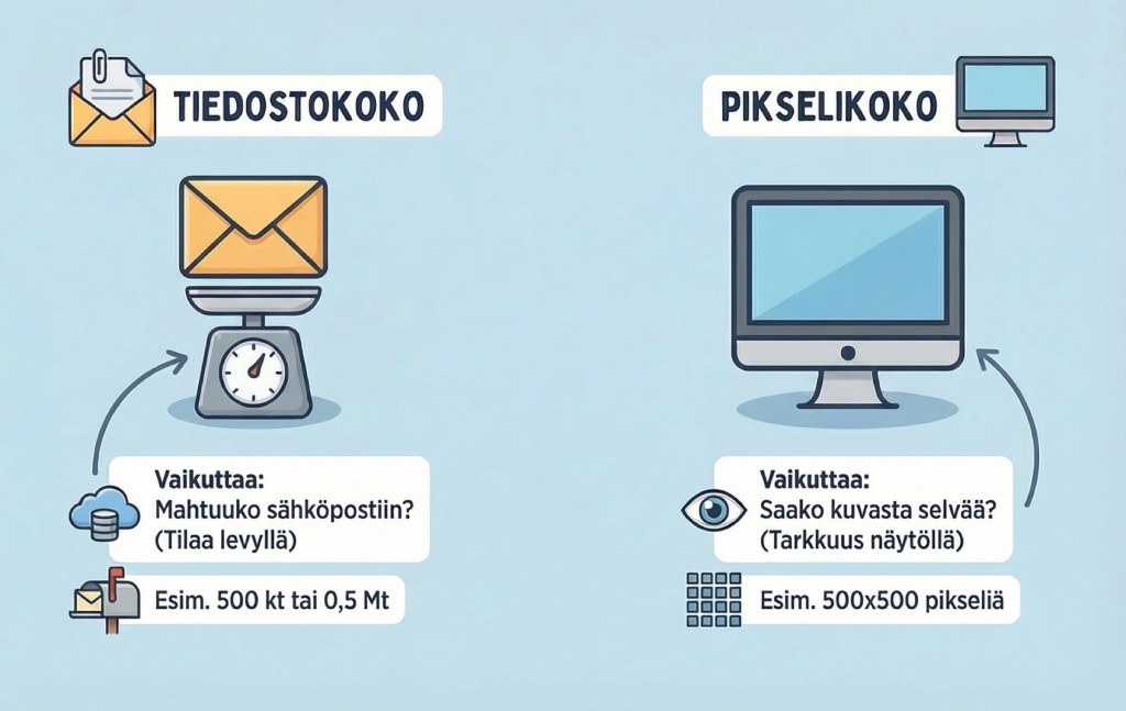 Tiedostokoko vs Pikselikoko