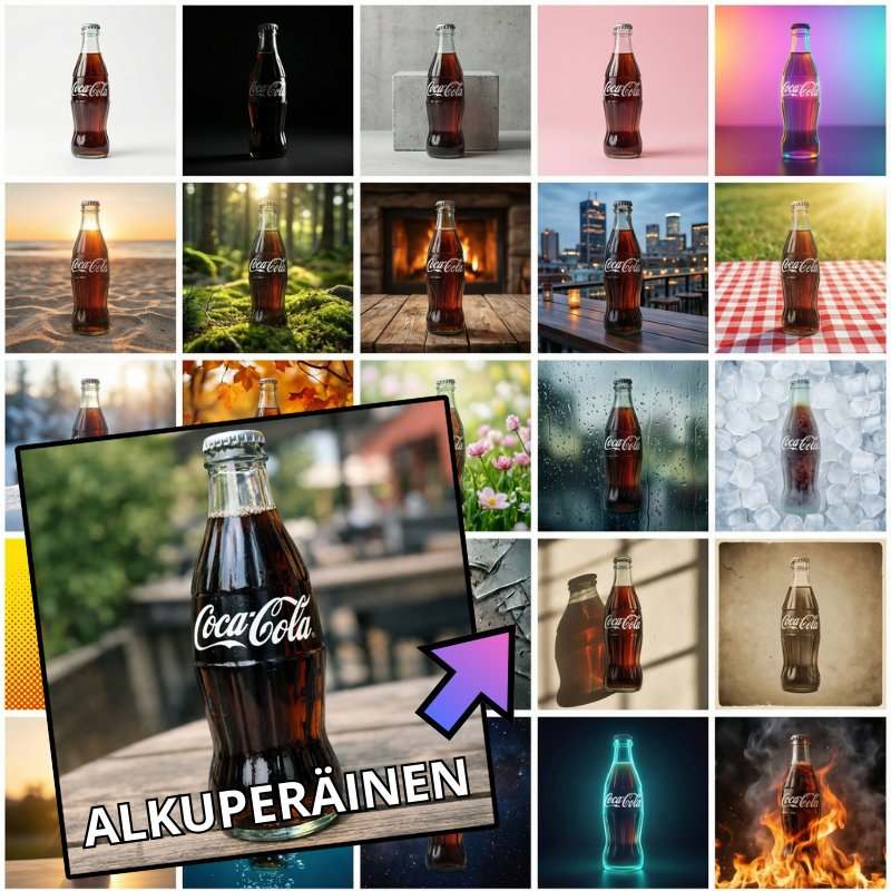 Monipuoliset tuotekuvat 5x5 idearuudukko