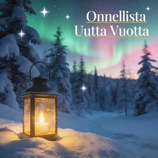 Uusi vuosi -onnittelukortti metsämaisemalla